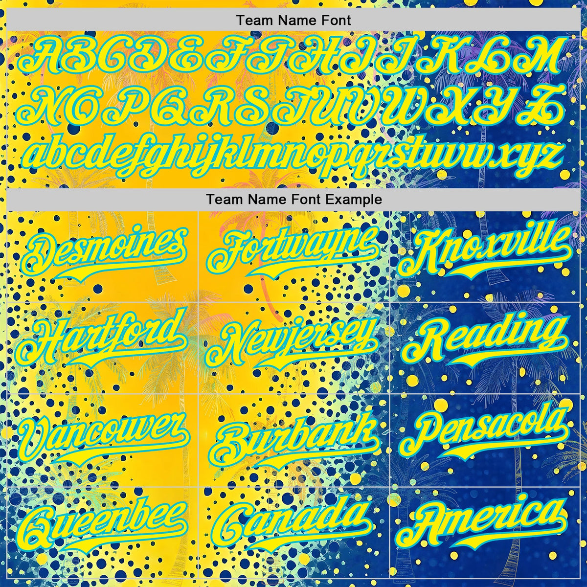 Custom Yellow Light Yellow Blue-Lakes Blue Cyber Tropical Palm Trees Music Festival Gradient Neon Polka Dot Authentic Baseball Jersey
