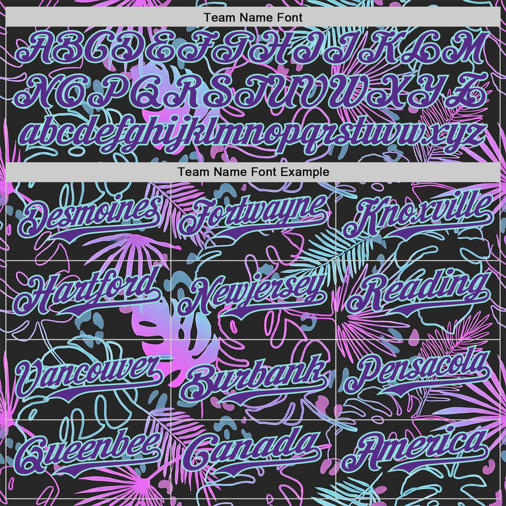 Custom Black Purple-Ice Blue Cyber Tropical Palm Trees Music Festival Authentic Baseball Jersey