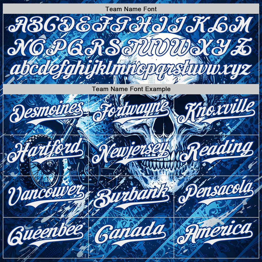 Custom Blue White-Royal 3D Pattern Design Motorcycle Motocross Skull Authentic Baseball Jersey