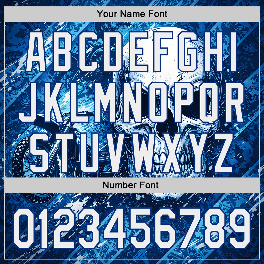 Custom Blue White-Royal 3D Pattern Design Motorcycle Motocross Skull Authentic Baseball Jersey