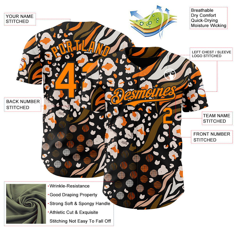 Custom Black Bay Orange-White Leopard Print Tiger Stripe Authentic Baseball Jersey