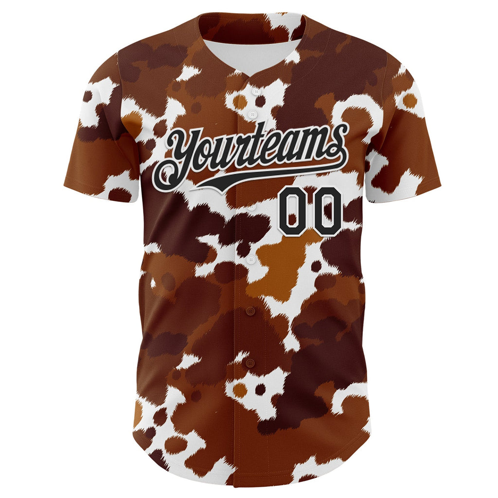 Custom Brown Black-White Leopard Print Authentic Baseball Jersey