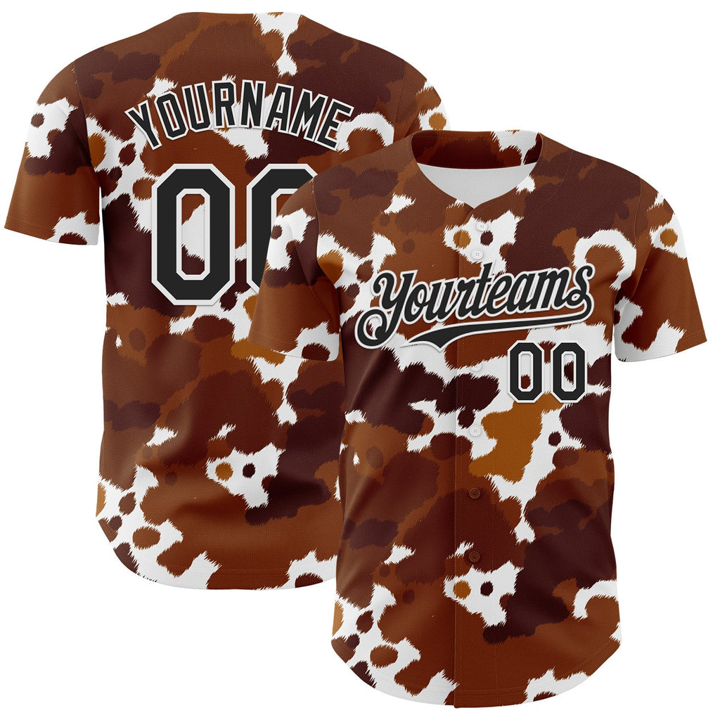 Custom Brown Black-White Leopard Print Authentic Baseball Jersey