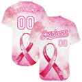 Custom Pink White-Hot Pink 3D Pink Ribbon Breast Cancer Awareness Month Women Health Care Support Authentic Baseball Jersey