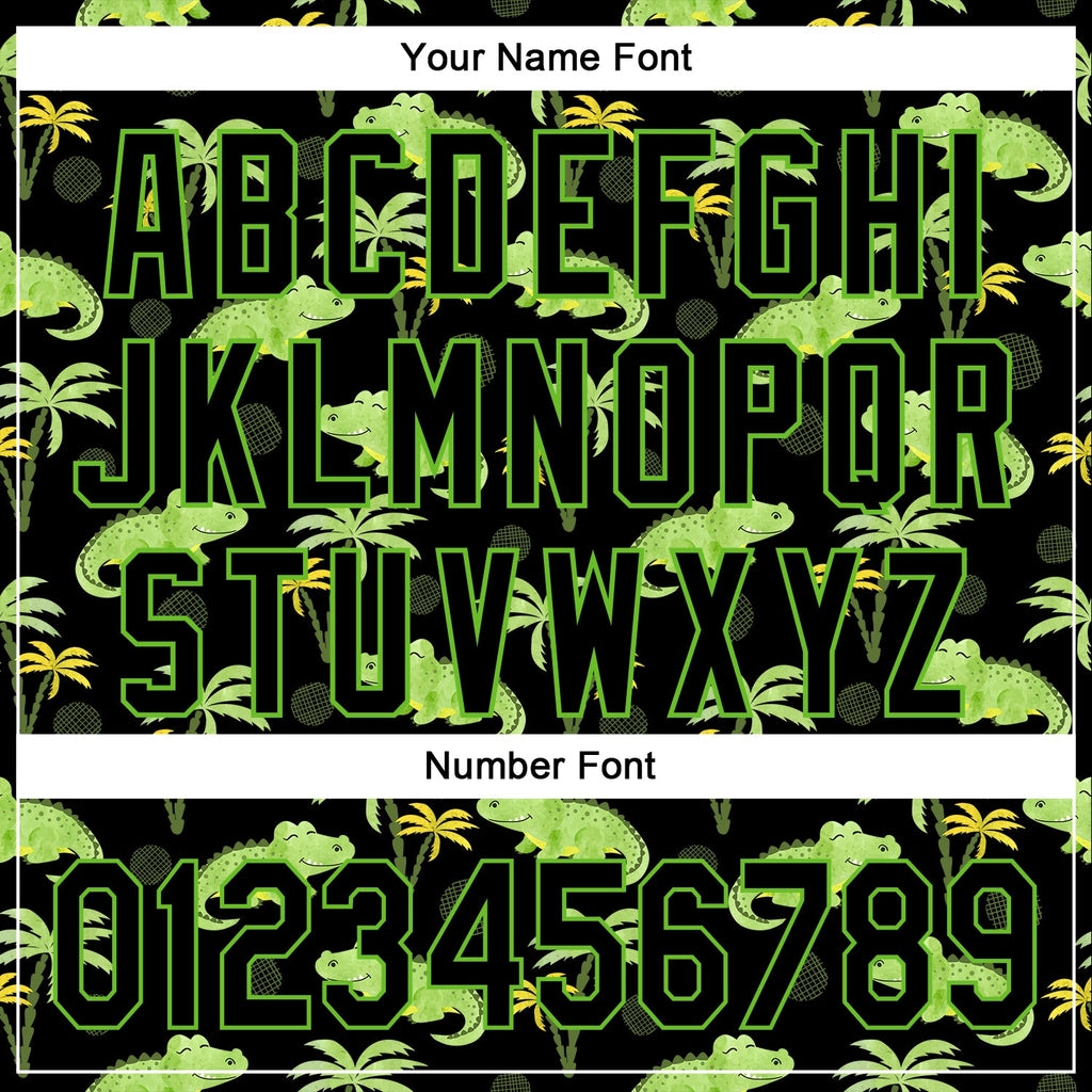 Custom Black Aurora Green 3D Pattern Design Crocodile And Tropical Hawaii Palm Trees Authentic Baseball Jersey