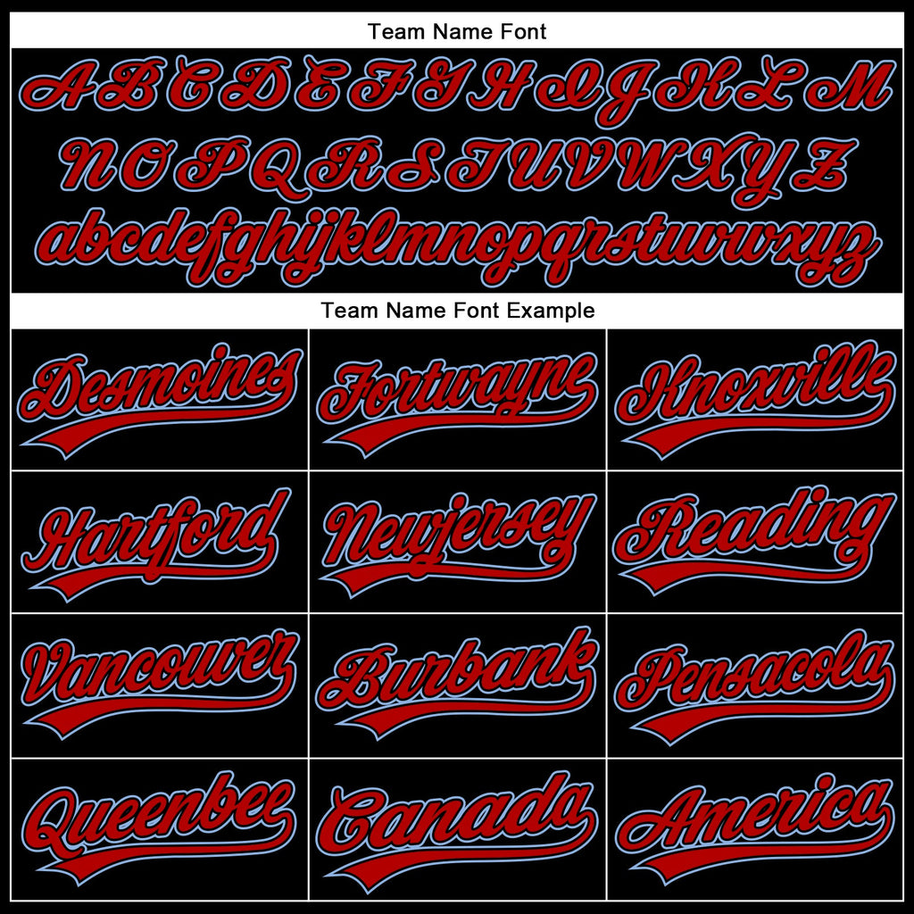 Custom Black Red-Light Blue 3D Pattern Design Curve Solid Authentic Baseball Jersey