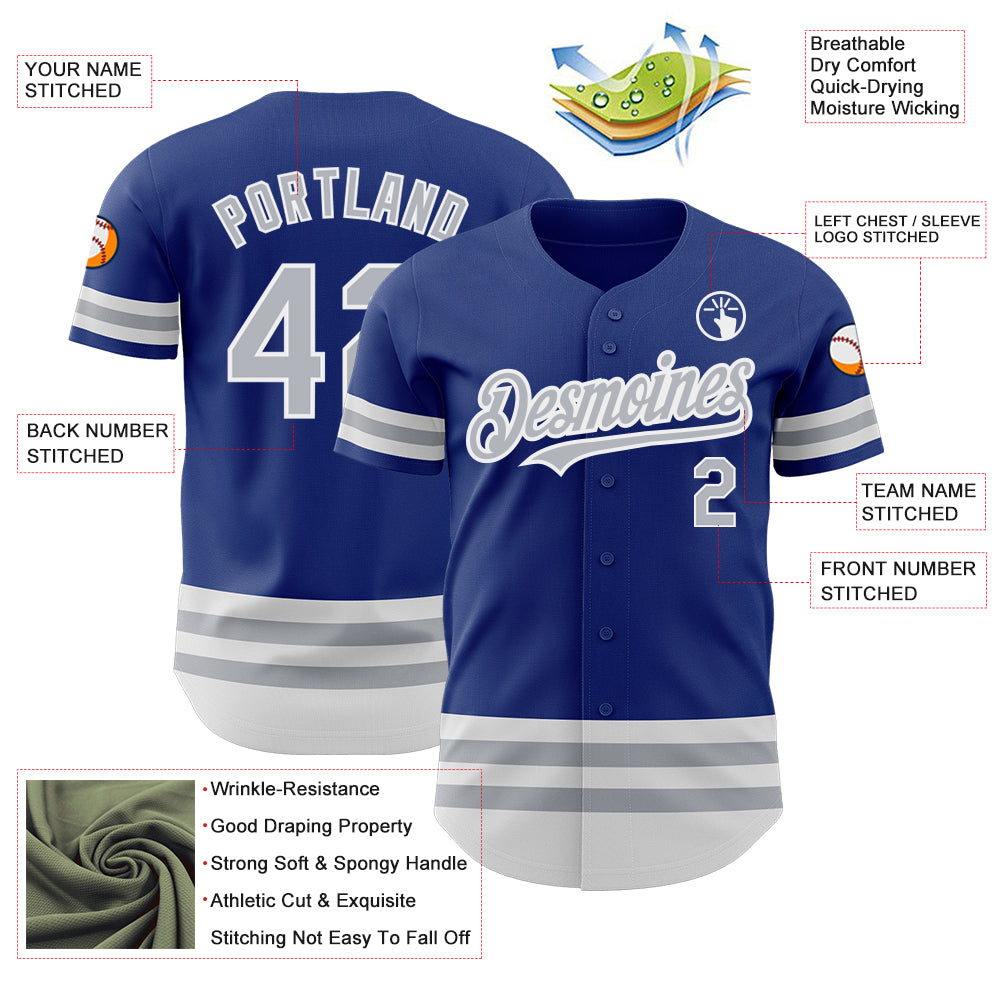 Custom Royal Gray-White Line Authentic Baseball Jersey