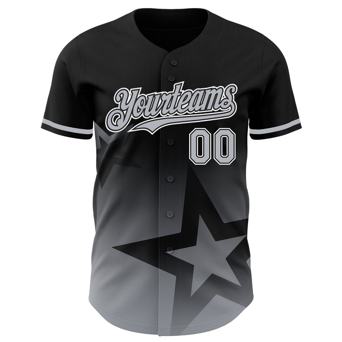 Custom Black Gray-White 3D Pattern Design Gradient Style Twinkle Star Authentic Baseball Jersey