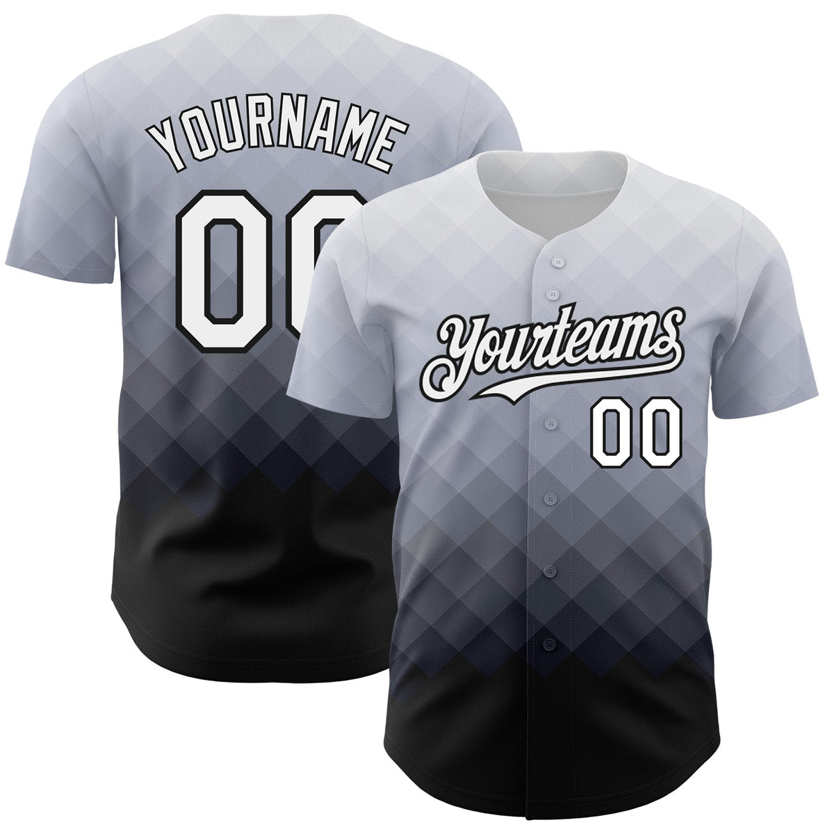 Custom Gray White-Black 3D Pattern Design Gradient Square Shape Authentic Baseball Jersey
