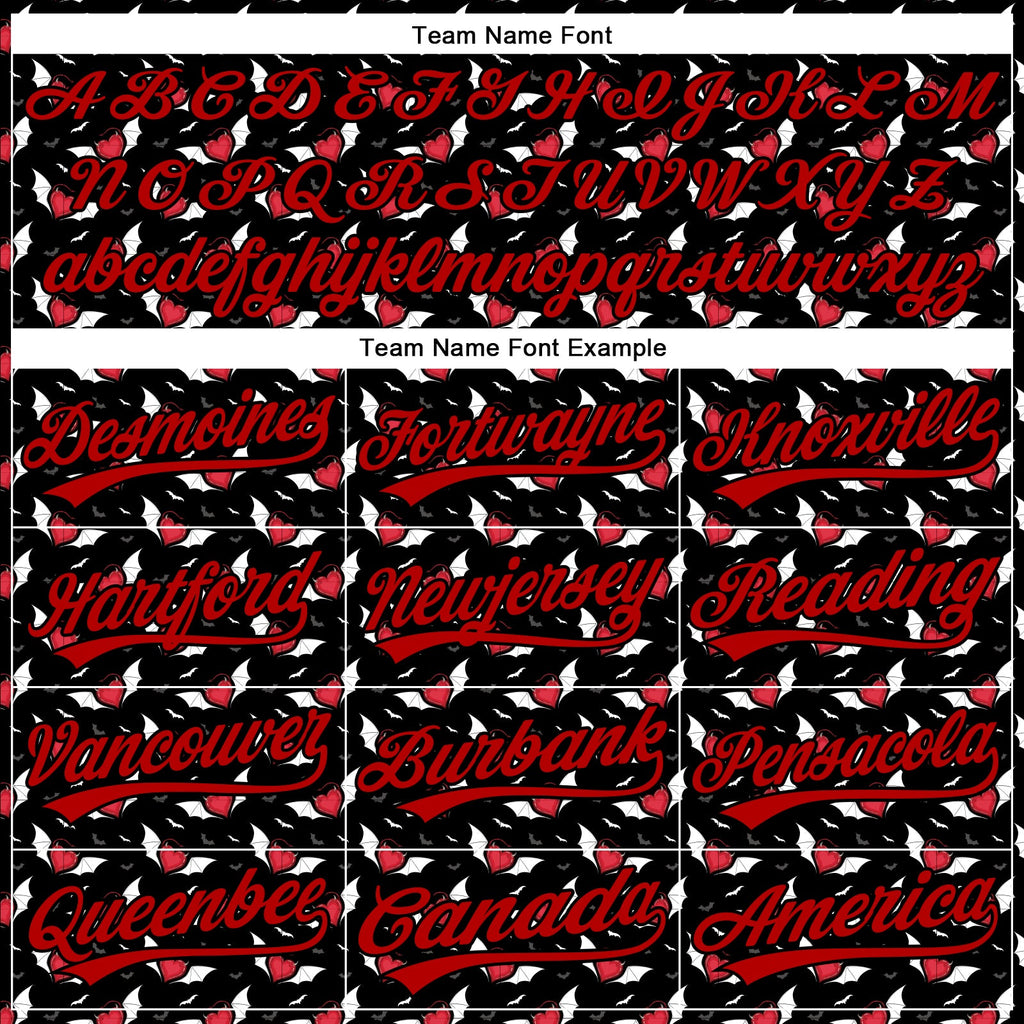 Custom Black Red 3D Pattern Design Gothic Style Devil Heart Authentic Baseball Jersey