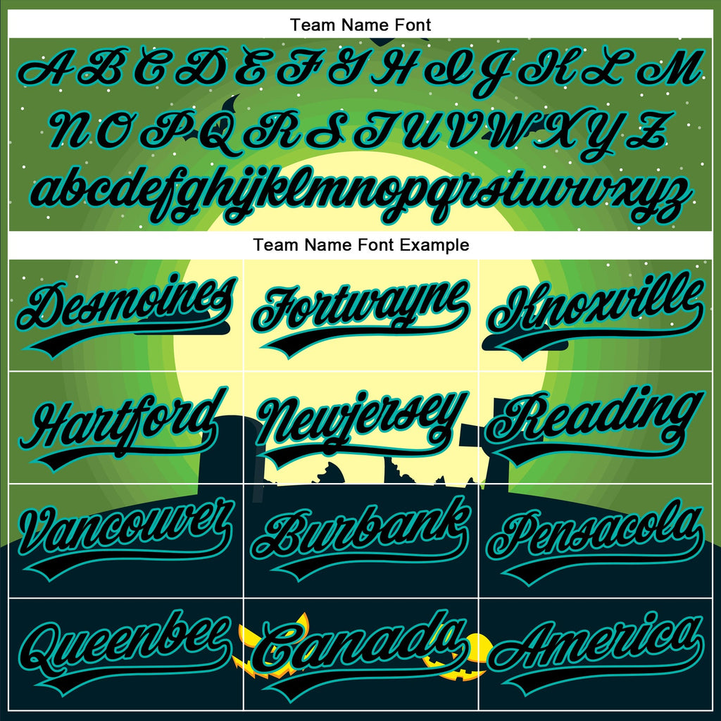 Custom Green Black-Aqua 3D Halloween Authentic Baseball Jersey
