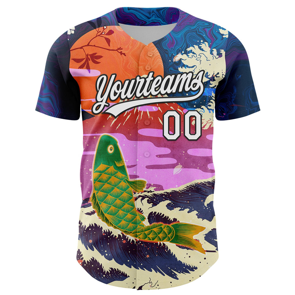 Custom Dark Purple White-Black 3D Syntetyc Cyber Koi Authentic Baseball Jersey