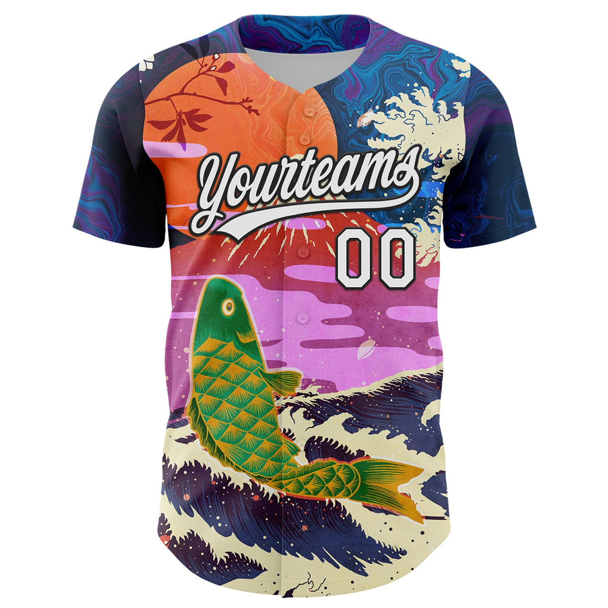 Custom Dark Purple White-Black 3D Syntetyc Cyber Koi Authentic Baseball Jersey