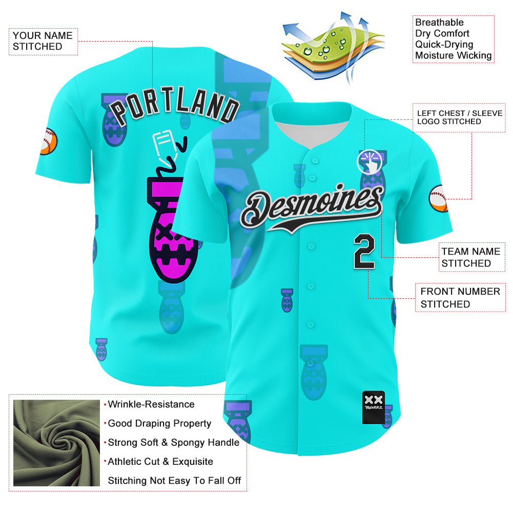 Custom Ice Blue Black-White 3D Revzzz Price Tag Authentic Baseball Jersey