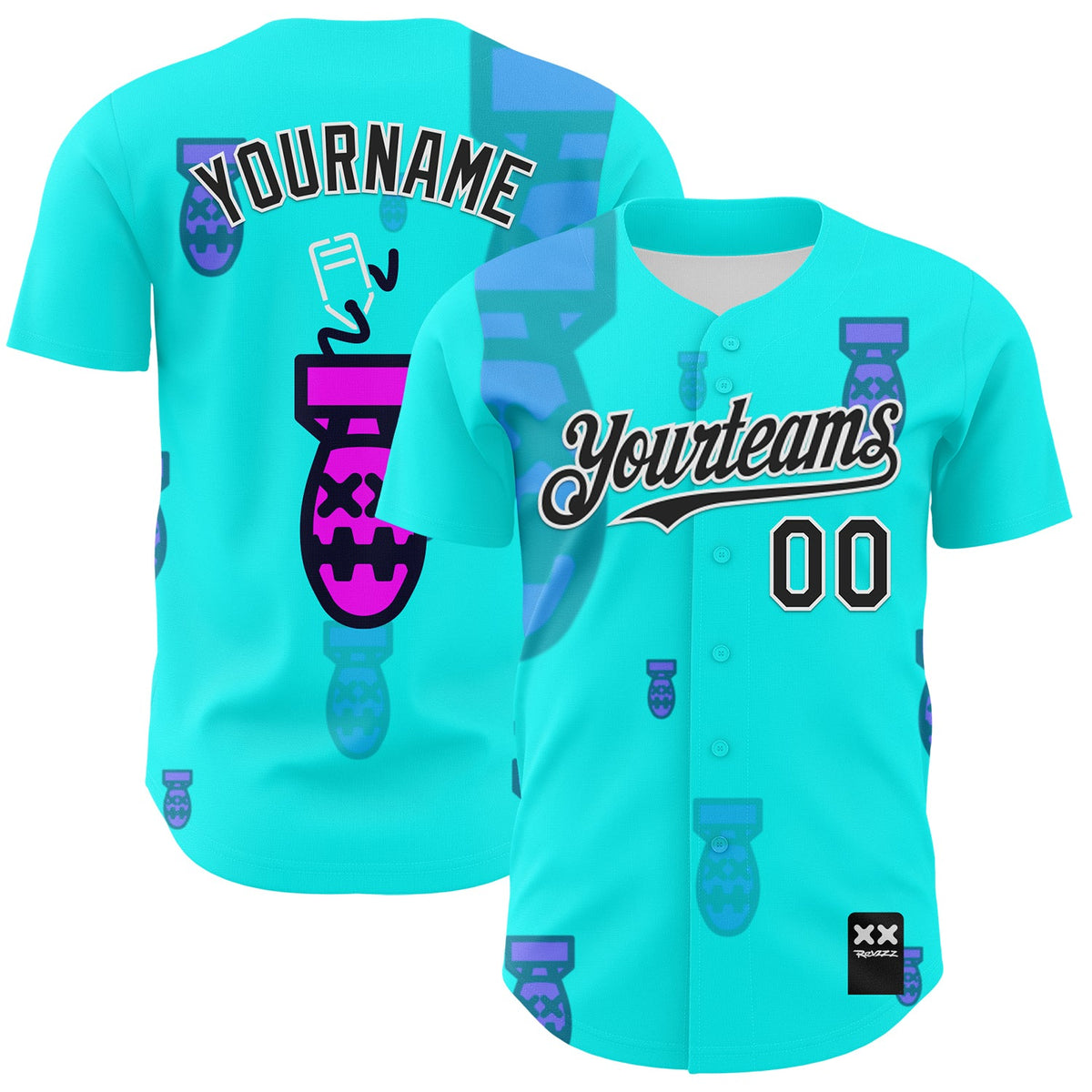 Custom Ice Blue Black-White 3D Revzzz Price Tag Authentic Baseball Jersey