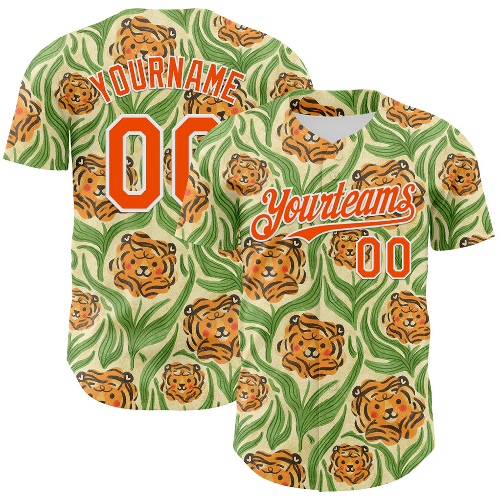 Custom Cream Orange-White 3D Emi Bee Tiger Lilies Authentic Baseball Jersey