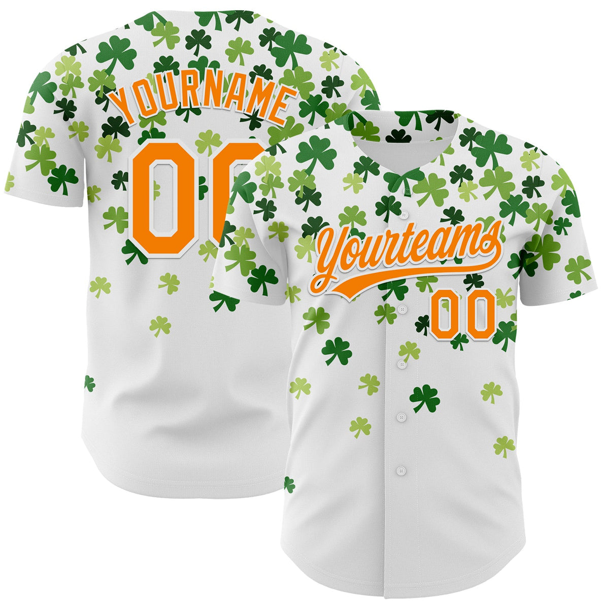 Custom White Bay Orange-Green 3D St. Patrick's Day Shamrock Authentic Baseball Jersey