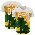 Custom White Bay Orange-Green 3D St. Patrick's Day Shamrock Beer Authentic Baseball Jersey