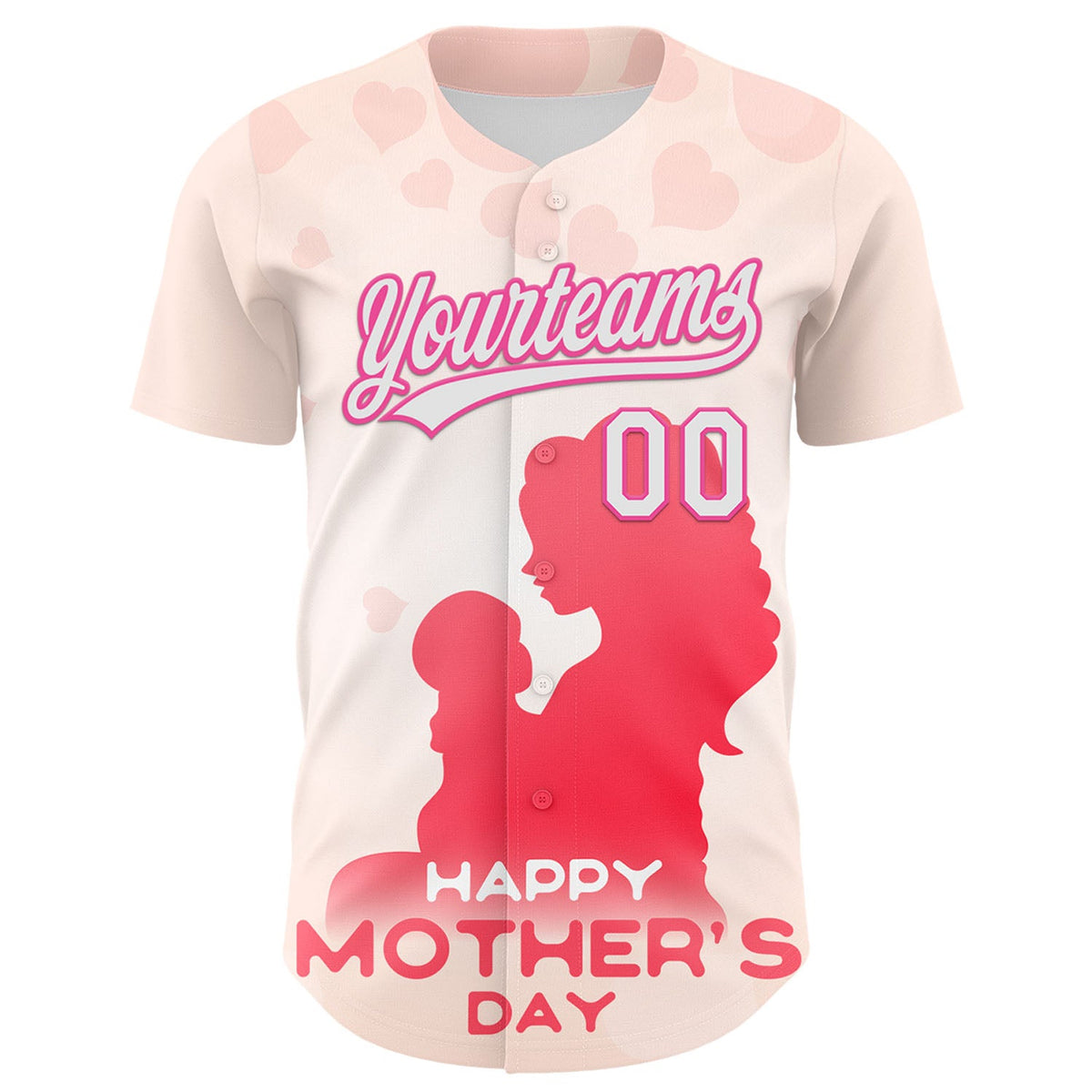 Custom Cream White-Pink 3D Pattern Design Mother's Day Family Love Authentic Baseball Jersey
