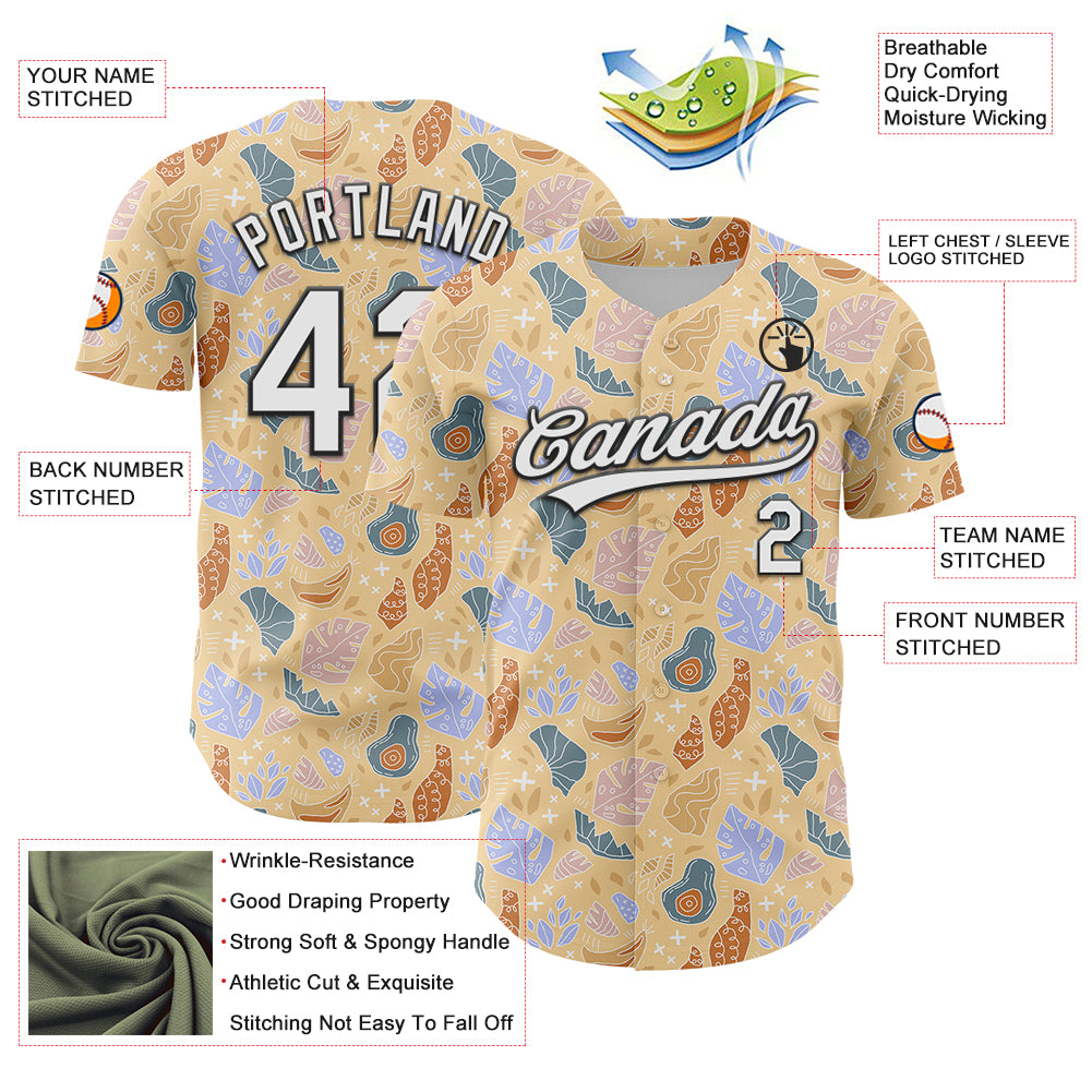 Custom Brown White-Black 3D Hawaii Tropical Palm Leaves Authentic Baseball Jersey