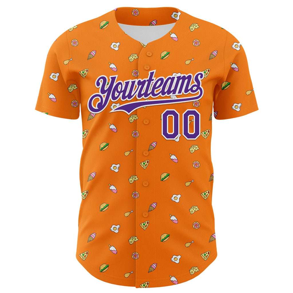 Custom Bay Orange Purple-White 3D Pattern Design Foodie Fast Food Cheese Pizza Dessert Ice Cream Authentic Baseball Jersey
