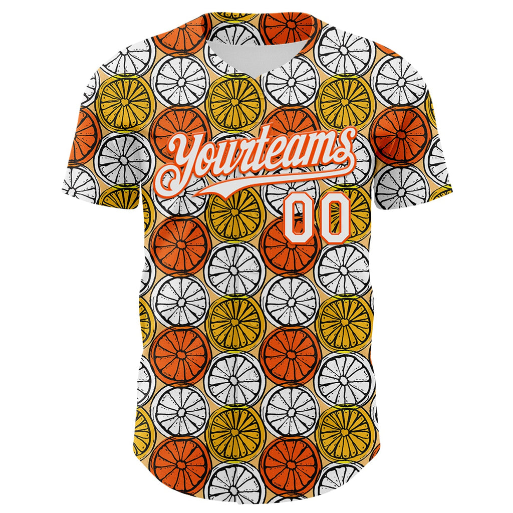 Custom Gold White-Orange 3D Pattern Design Foodie Food Fruit Orange Authentic Baseball Jersey