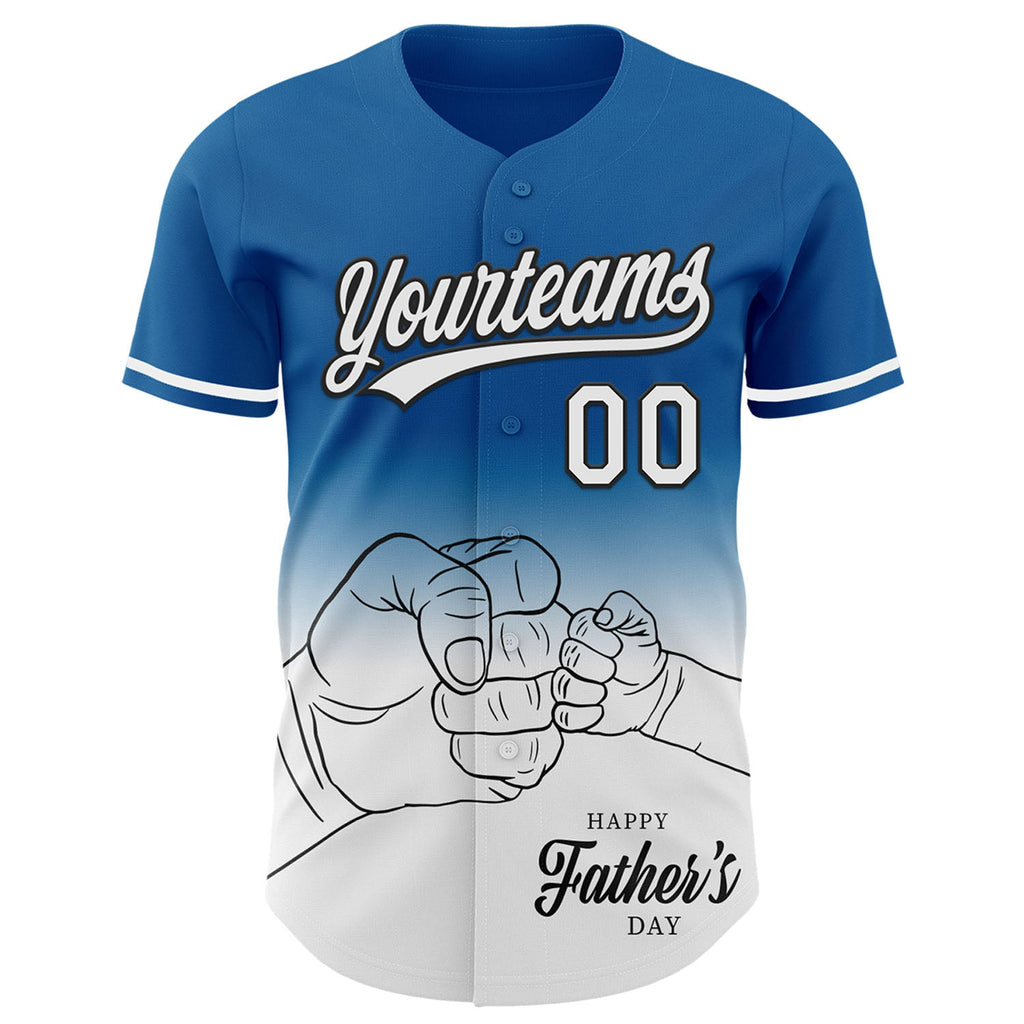 Custom Blue White-Black 3D Pattern Design Father's Day Family Love Fade Authentic Baseball Jersey