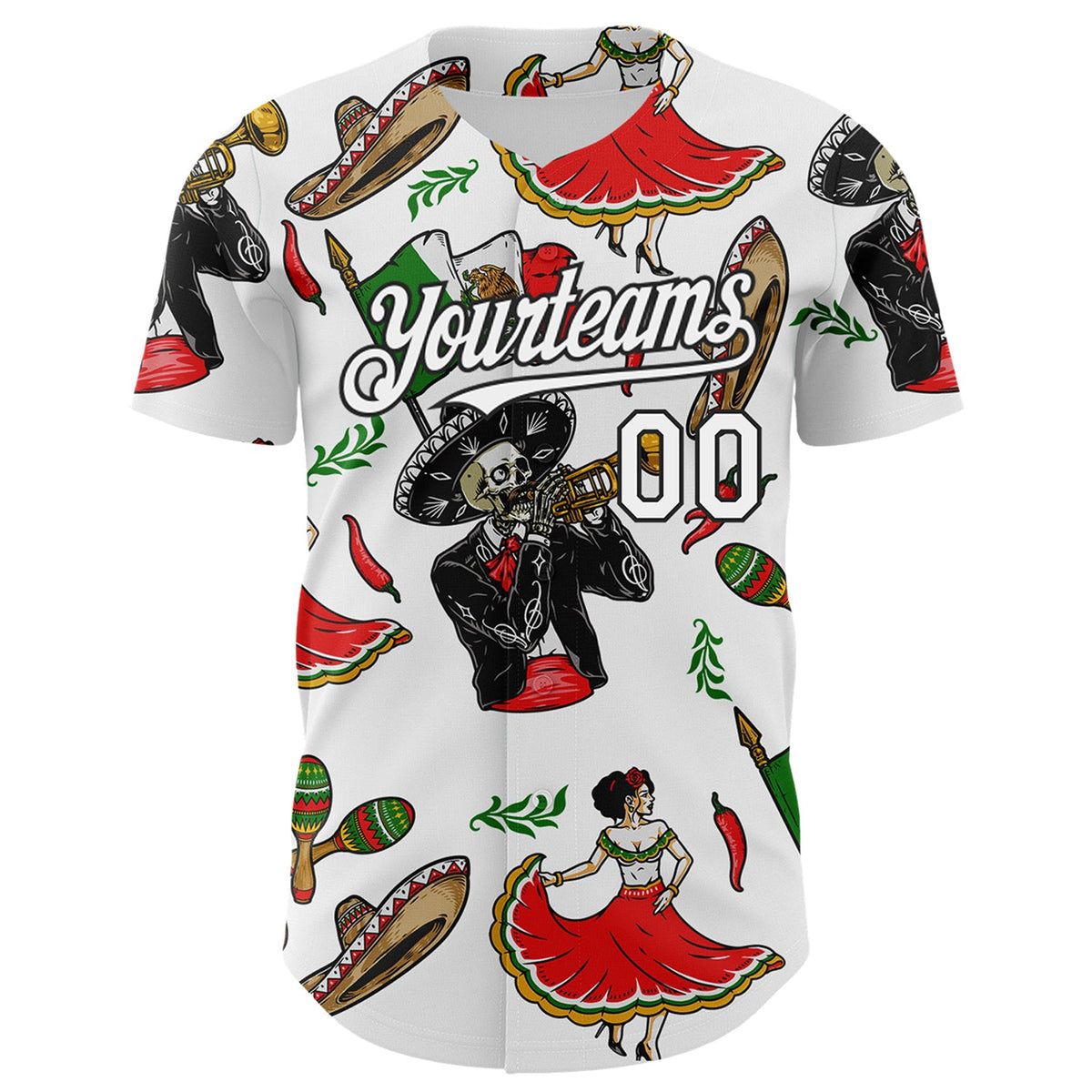 Custom White Black 3D Mexican Festival Skull Cinco de Mayo Authentic Baseball Jersey