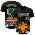 Custom Black Green-White 3D Mexican Festival Flower Skull With Sombrero Cinco de Mayo Authentic Baseball Jersey