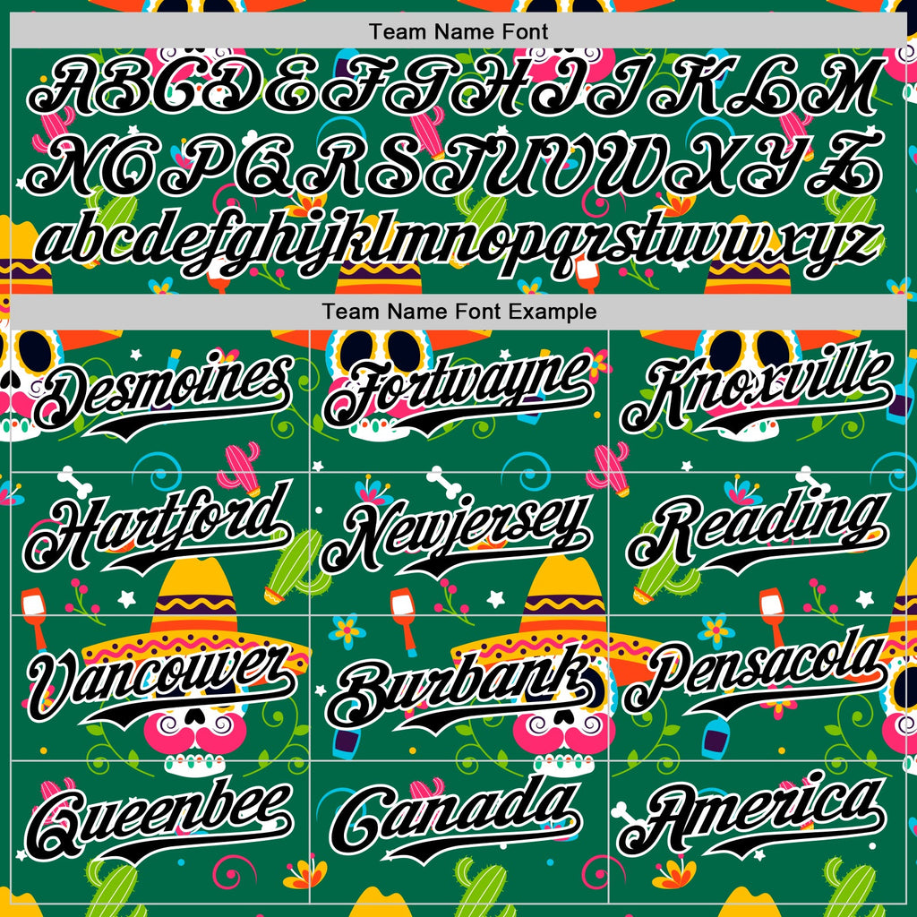 Custom Kelly Green Black-White 3D Mexican Festival Flower Skull With Sombrero Cinco de Mayo Authentic Baseball Jersey