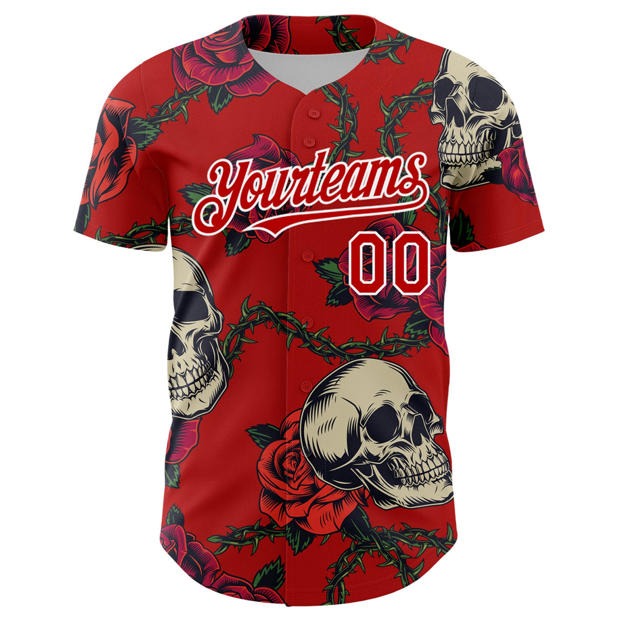 Custom Red White 3D Mexican Festival Skull And Flower Cinco de Mayo Authentic Baseball Jersey