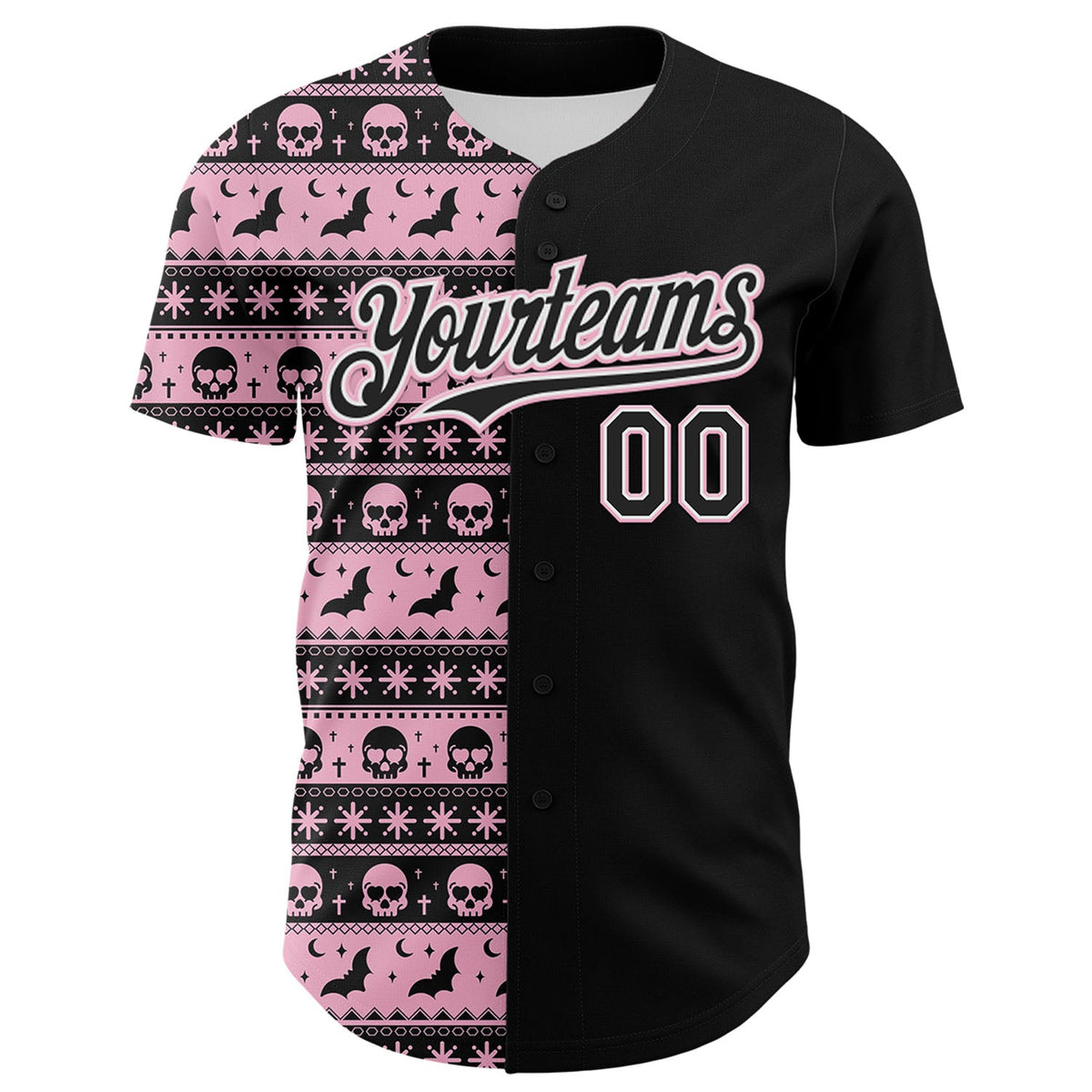Custom Black Light Pink-White 3D Gothic Skull Authentic Baseball Jersey