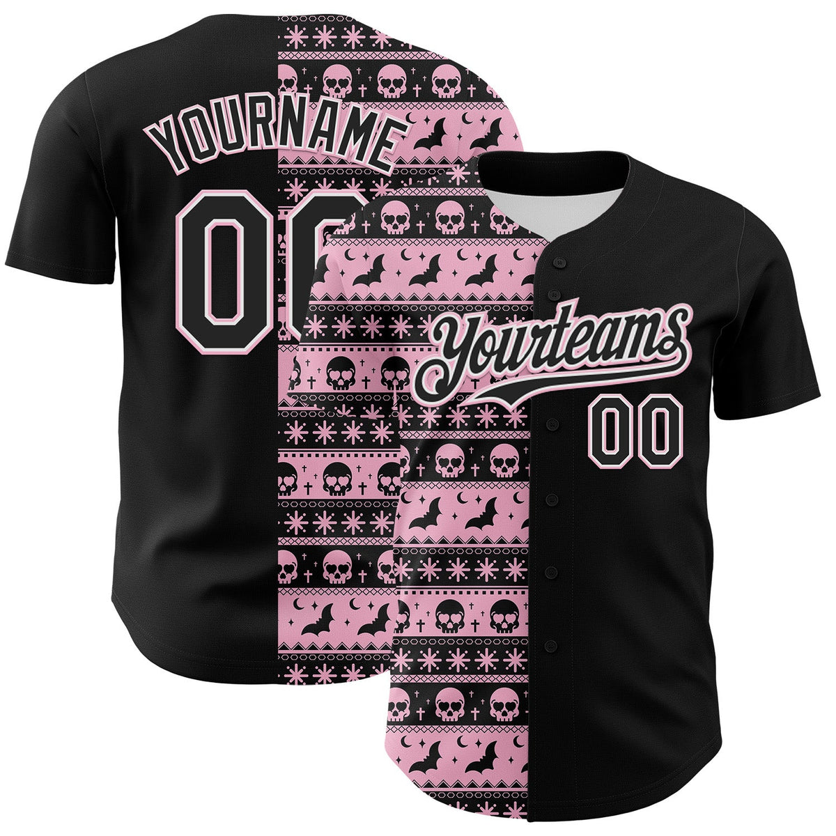Custom Black Light Pink-White 3D Gothic Skull Authentic Baseball Jersey