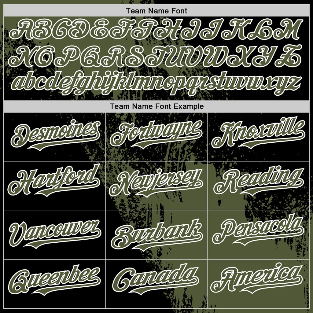 Custom Olive Black-White 3D Pattern Design Abstract Brush Stroke Authentic Baseball Jersey