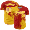 Custom Yellow Red-White 3D Pattern Design Abstract Brush Stroke Authentic Baseball Jersey