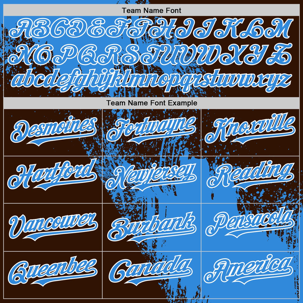 Custom Electric Blue Brown-White 3D Pattern Design Abstract Brush Stroke Authentic Baseball Jersey