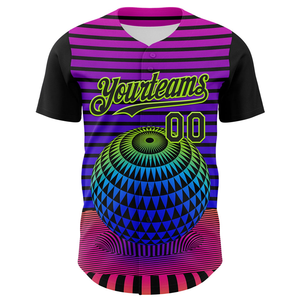Custom Black Neon Green 3D Pattern Design Rave Psychedelic Geometry Authentic Baseball Jersey