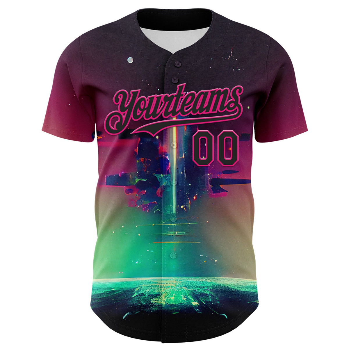 Custom Black Hot Pink 3D Pattern Design Rave Psychedelic Universe Authentic Baseball Jersey