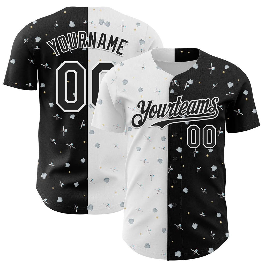Custom Black White 3D Pattern Design Space Satellite Authentic Baseball Jersey