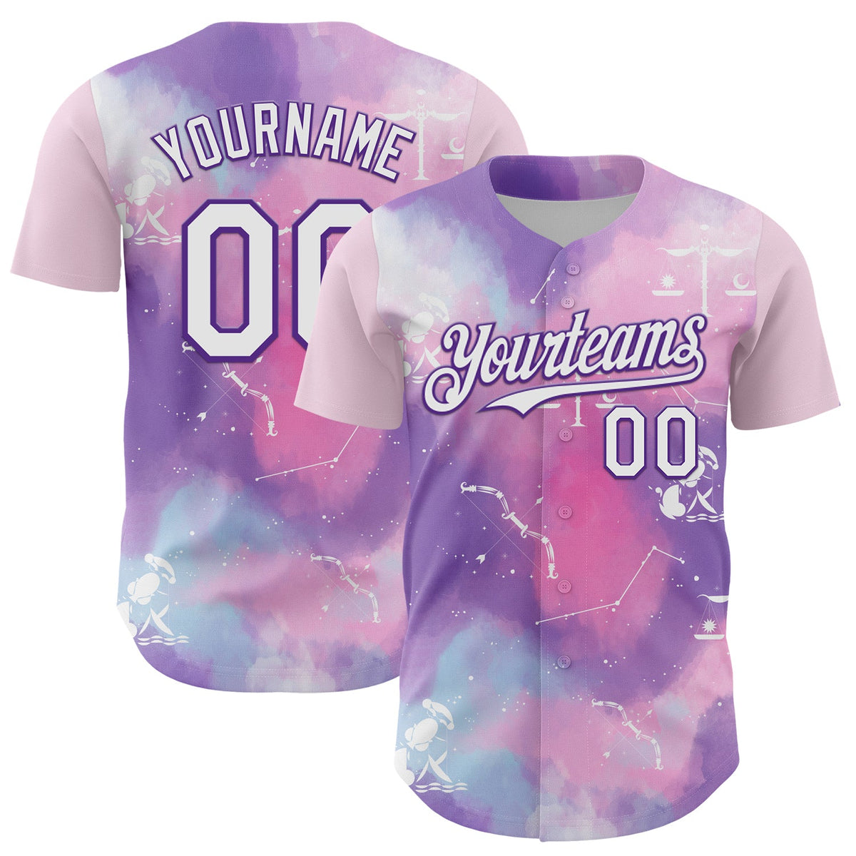 Custom Purple White 3D Pattern Design Constellation Space Galaxy Star Authentic Baseball Jersey