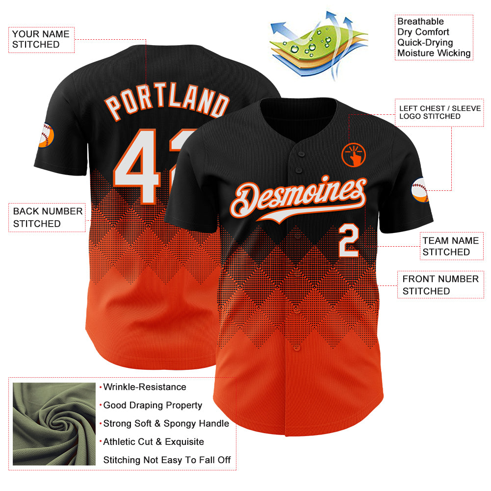 Custom Black White-Orange 3D Gradient Square Shape Authentic Baseball Jersey