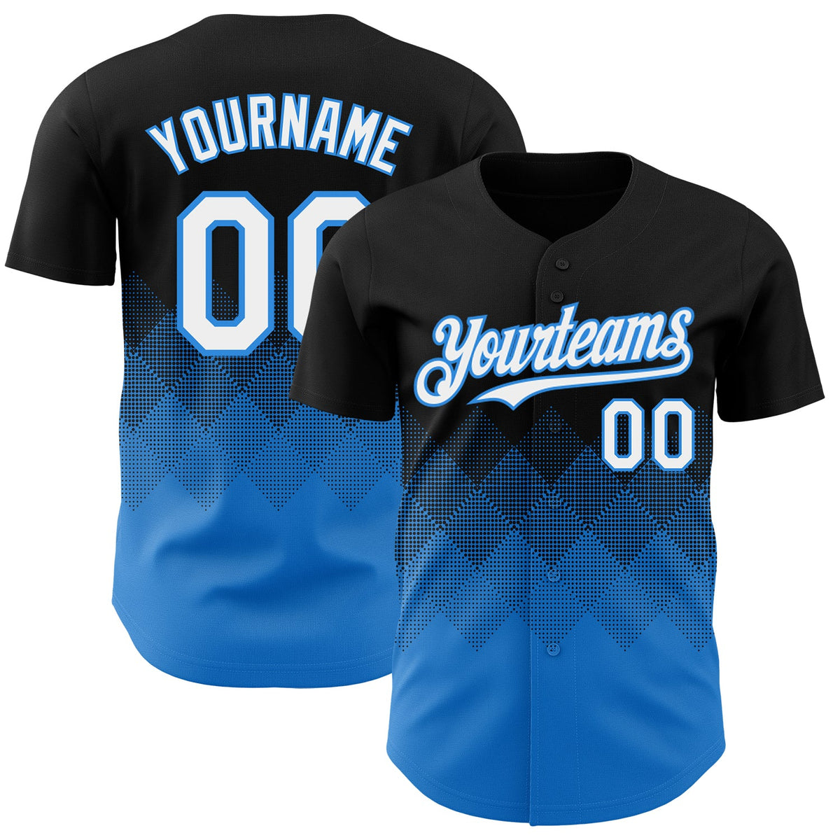 Custom Black White-Electric Blue 3D Gradient Square Shape Authentic Baseball Jersey