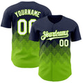 Custom Navy White-Neon Green 3D Gradient Square Shape Authentic Baseball Jersey