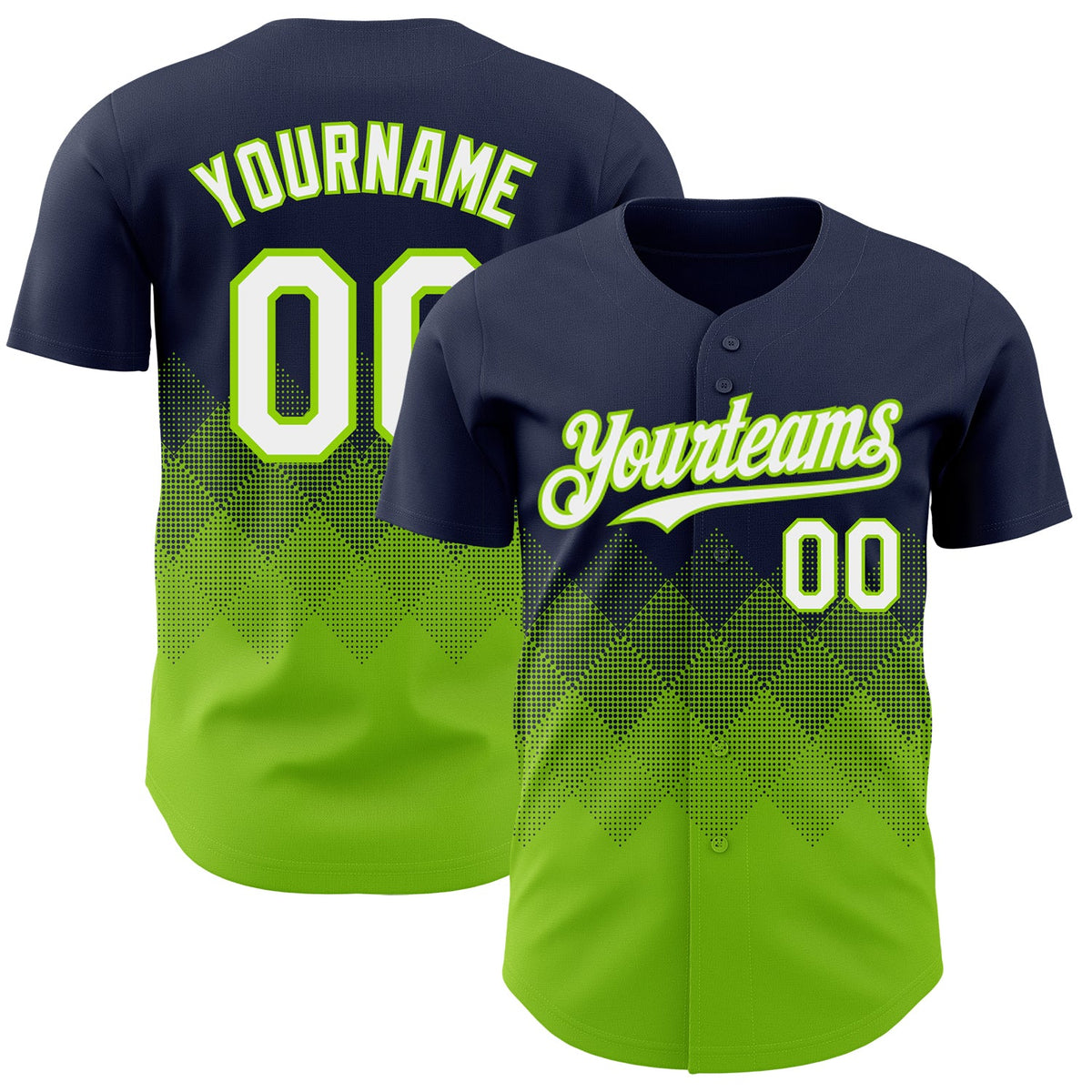 Custom Navy White-Neon Green 3D Gradient Square Shape Authentic Baseball Jersey