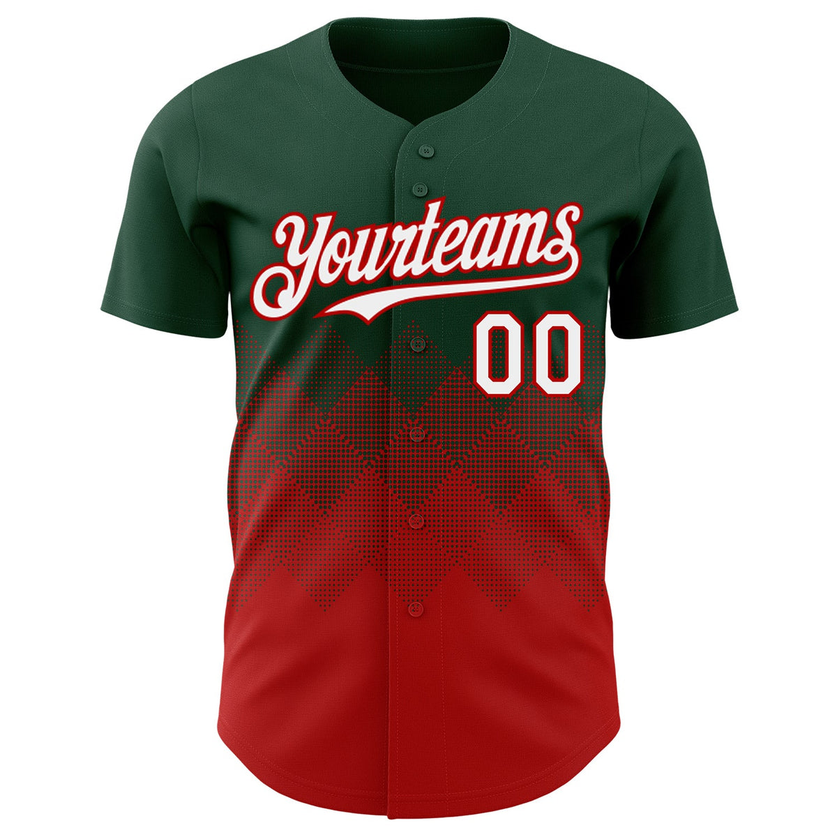Custom Green White-Red 3D Gradient Square Shape Authentic Baseball Jersey