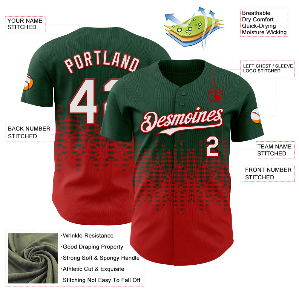 Custom Green White-Red 3D Gradient Square Shape Authentic Baseball Jersey