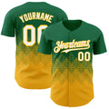 Custom Kelly Green White-Gold 3D Gradient Square Shape Authentic Baseball Jersey