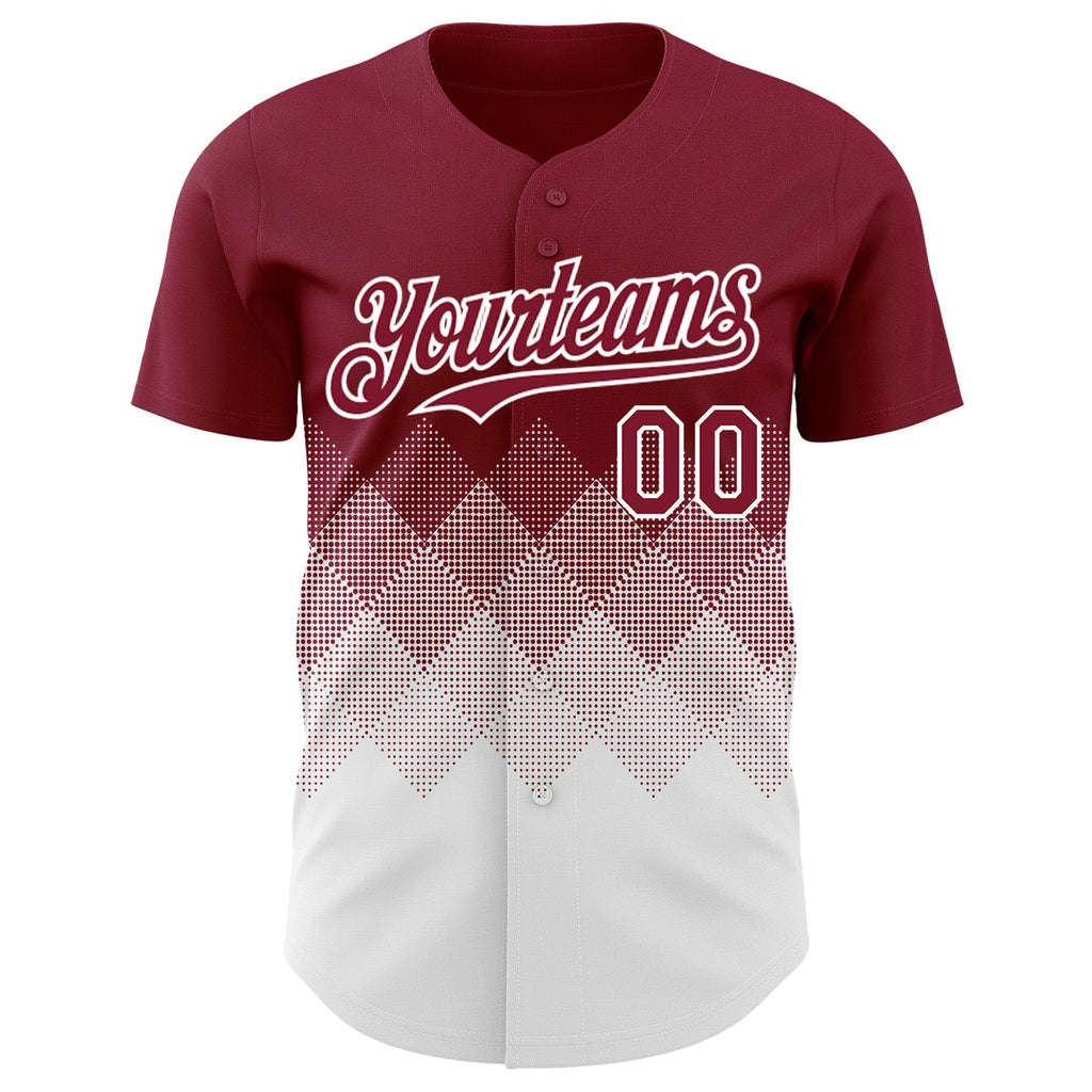 Custom Crimson White 3D Gradient Square Shape Authentic Baseball Jersey