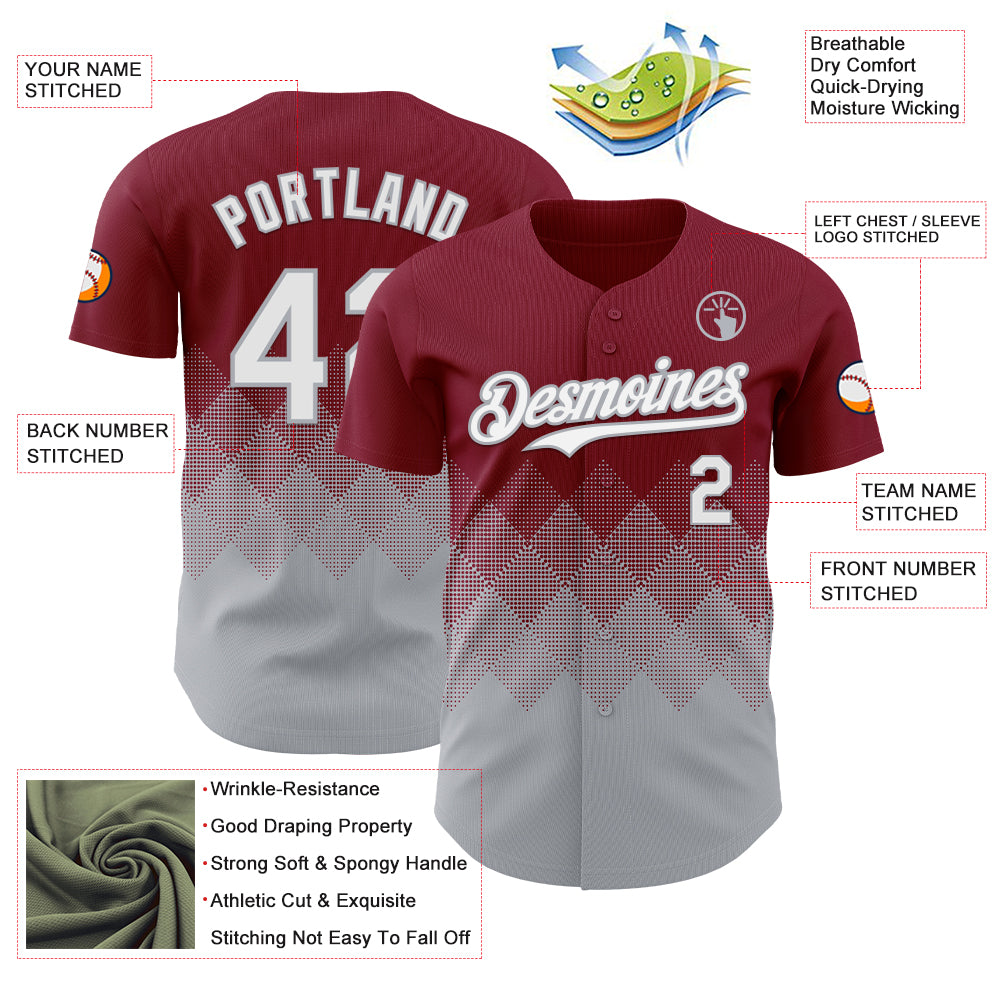 Custom Crimson White-Gray 3D Gradient Square Shape Authentic Baseball Jersey