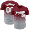 Custom Crimson White-Gray 3D Gradient Square Shape Authentic Baseball Jersey